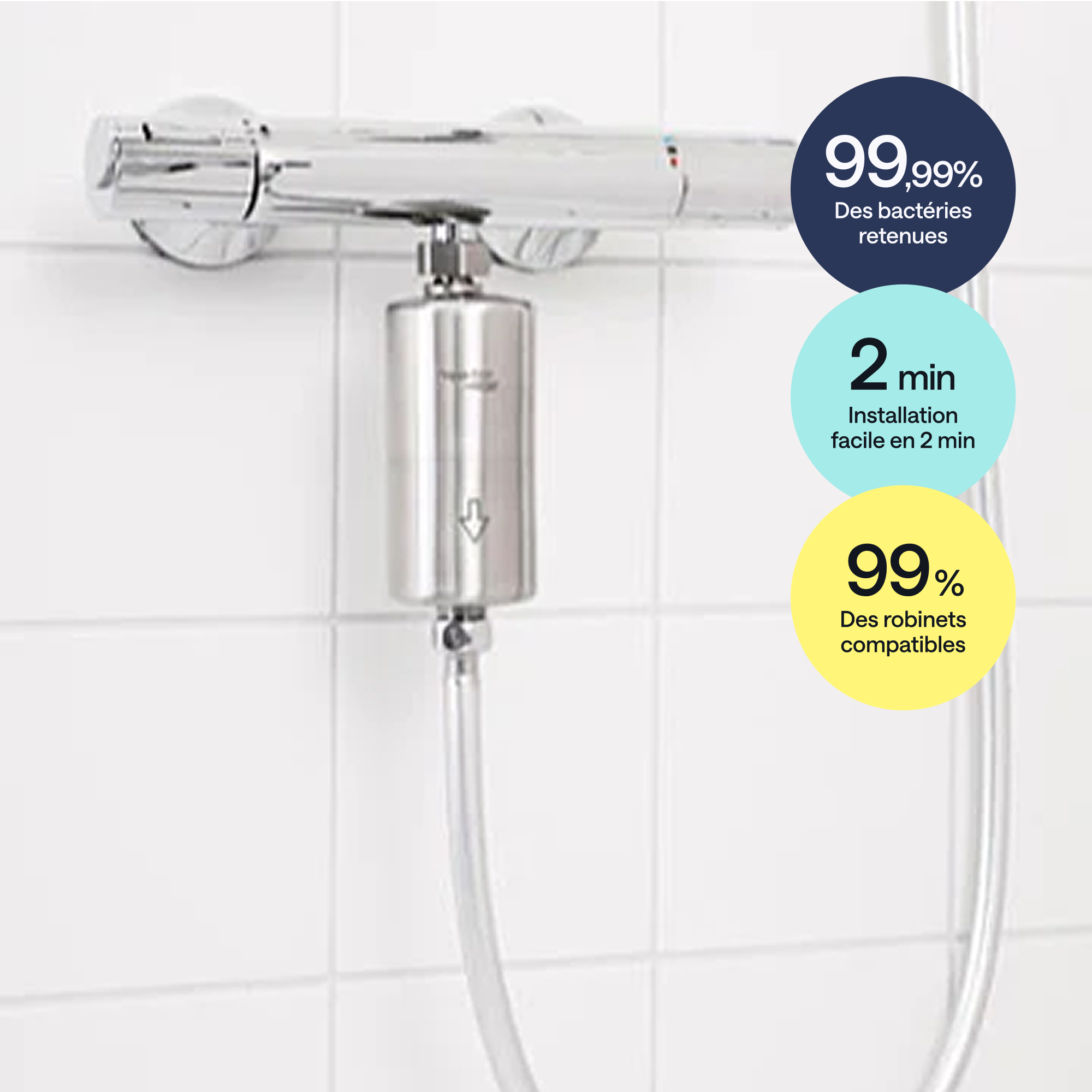 Filtre en ligne inox Dyese — vue détail installation et raccordement