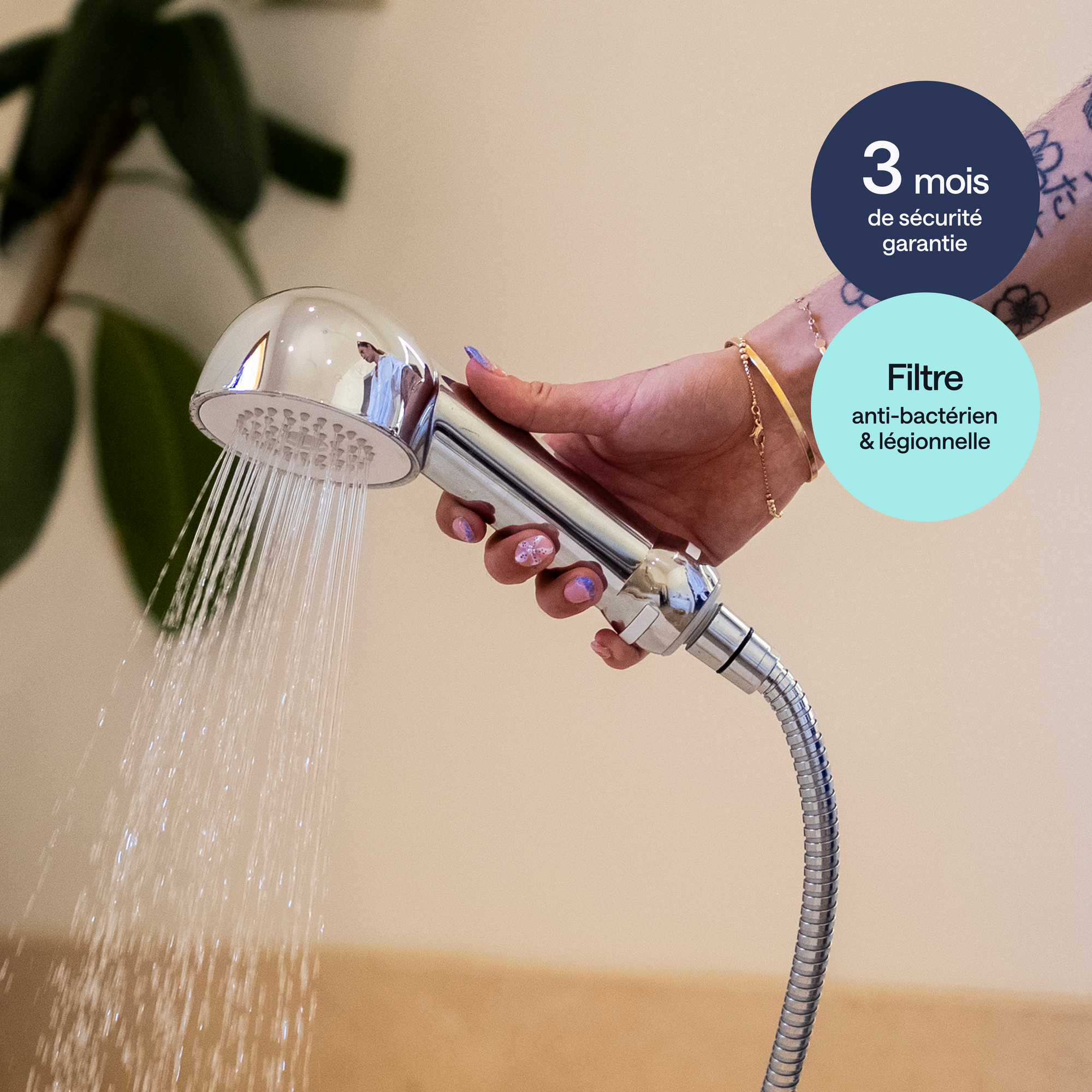 Filtre douche SD3 Dyese chromé — vue de côté, durée 3 mois