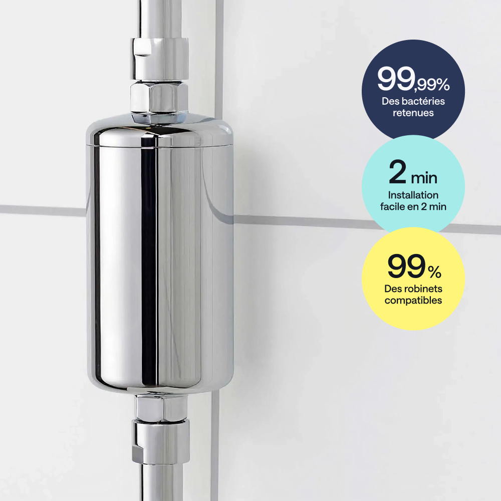 Filtre en ligne chrome Dyese — vue détail cartouche filtrante 3 mois